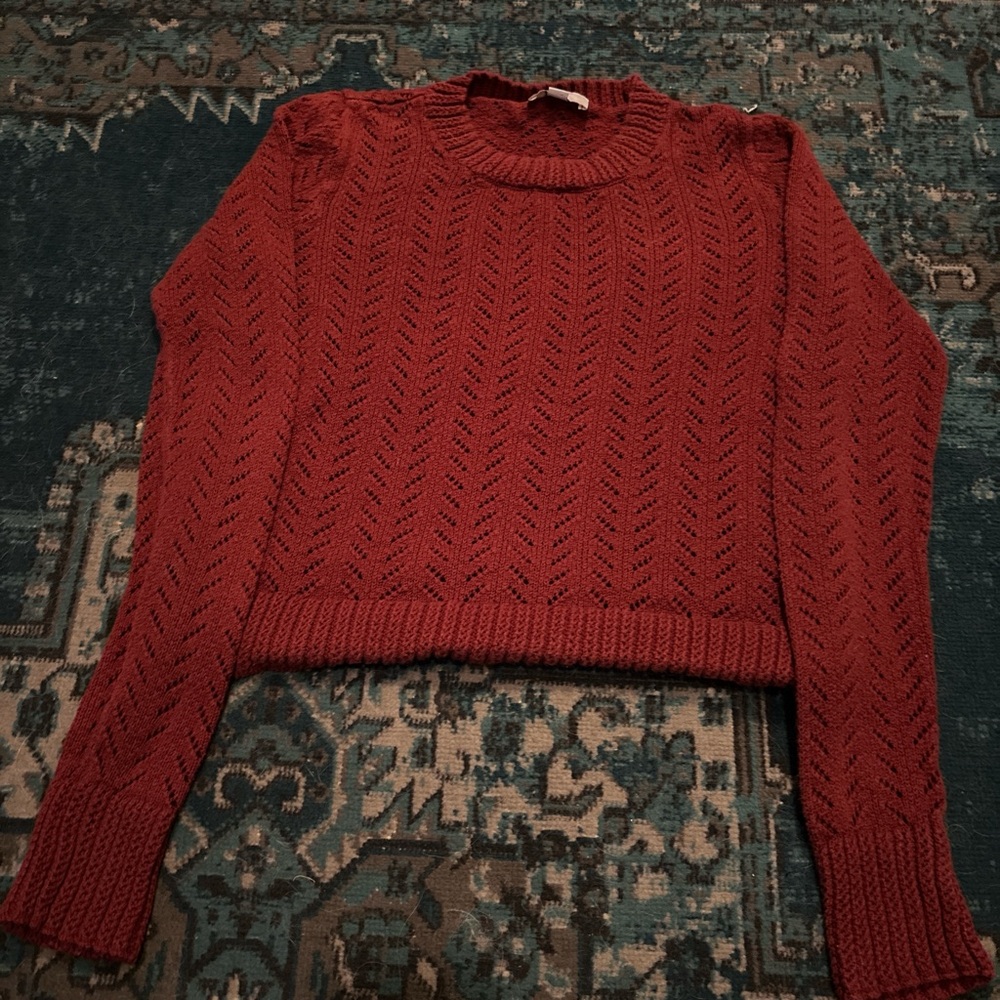 LOFT Textured Knit Sweater in Deep Red